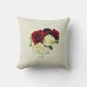 Coussin Cœur de rose rouge et blanche