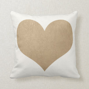 Coussin coeur en cuir blanc et faux or