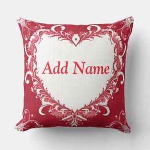 Coussin Cœur Floral Orné Rouge Personnalisé Romantique