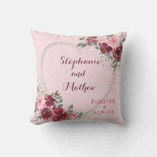 Coussin Coeur floral rose et bordeaux Personnalisé