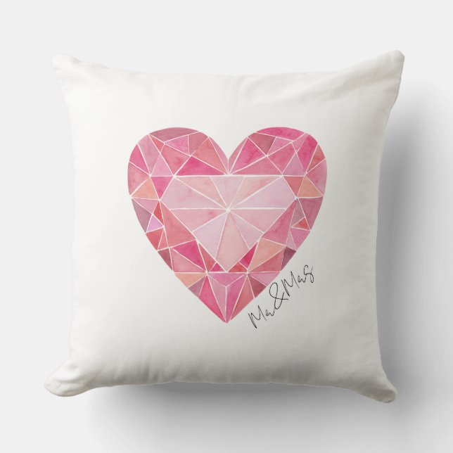 Coussin Cœur Glam Diamant MR&MRS Chic Aquarelle Rose (Recto)