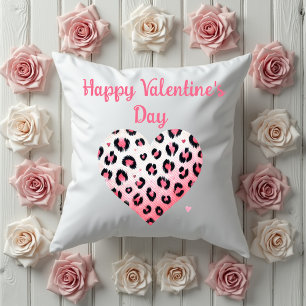 Coussin coeur léopard rose heureuse Sainte-Valentin