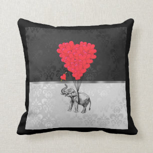 Coussin Coeur mignon d'éléphant et d'amour sur le gris