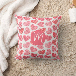 Coussin Coeur mignon rouge griffé Saint Valentin Monogramm