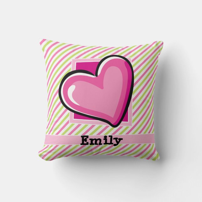 Coussin Coeur mignon sur les rayures rose et vert citron (Recto)