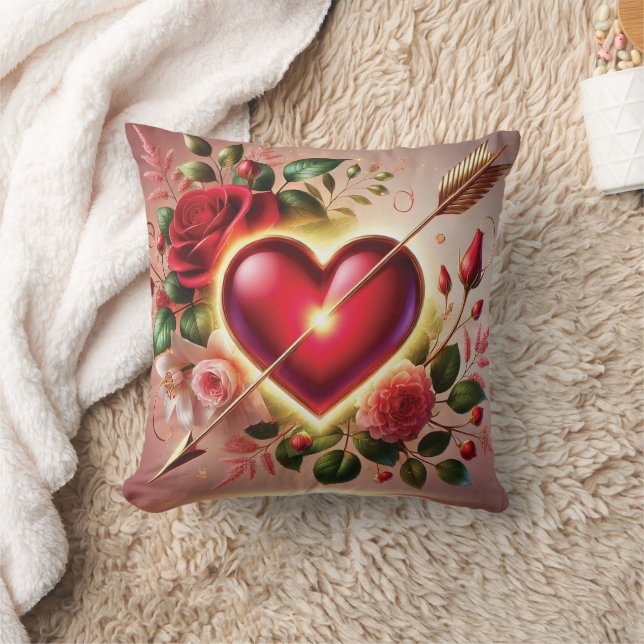 Coussin Coeur romantique avec Rose et or (Couverture)