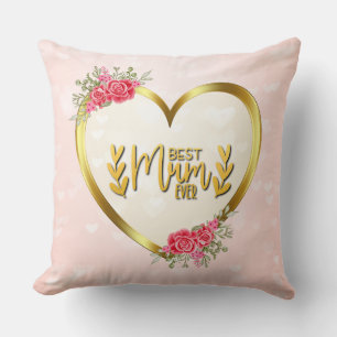 Coussin Cœur rose et cœur doré pour la meilleure maman qui