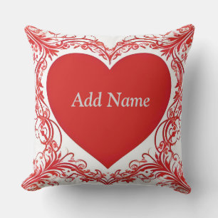 Coussin Cœur rouge avec cadre décoratif floral