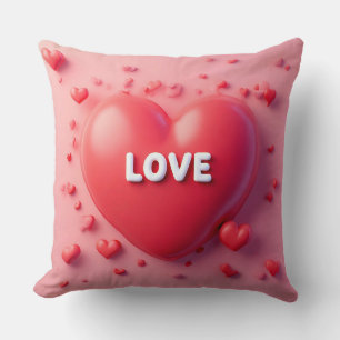 Coussin Coeur rouge vif avec texte 'Amour'