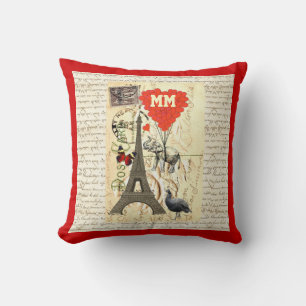 Coussin Coeur vintage romantique monogramme