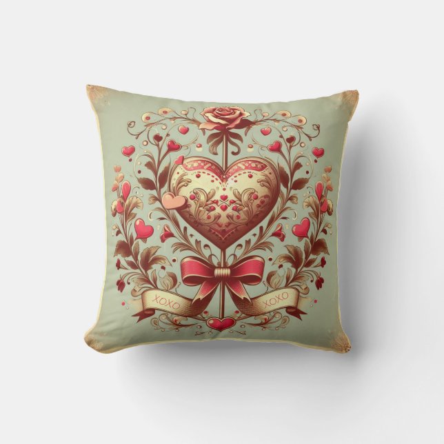 Coussin Coeur vintage Valentine's day xoxo (Recto)