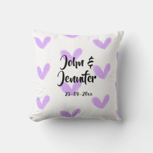 Coussin coeur violet aquarelle valentine couple nom da