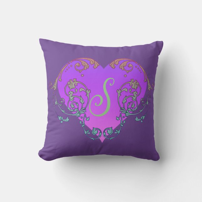 Coussin Coeur violet élégant et romantique avec de la pros (Recto)