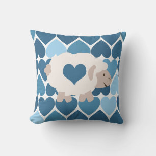 Coussin Coeurs bleus et agneau mignon
