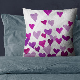 Coussin Coeurs d’aquarelle de la Saint-Valentin - violet