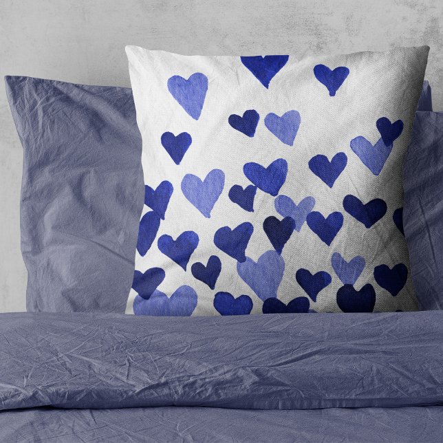 Coussin Coeurs d'aquarelle de la Saint-Valentin - bleu (Créateur téléchargé)