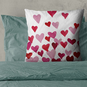Coussin Coeurs d'aquarelle de la Saint-Valentin - rose