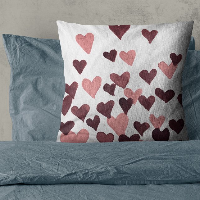 Coussin Coeurs d'aquarelle de la Saint-Valentin - rose fon (Créateur téléchargé)