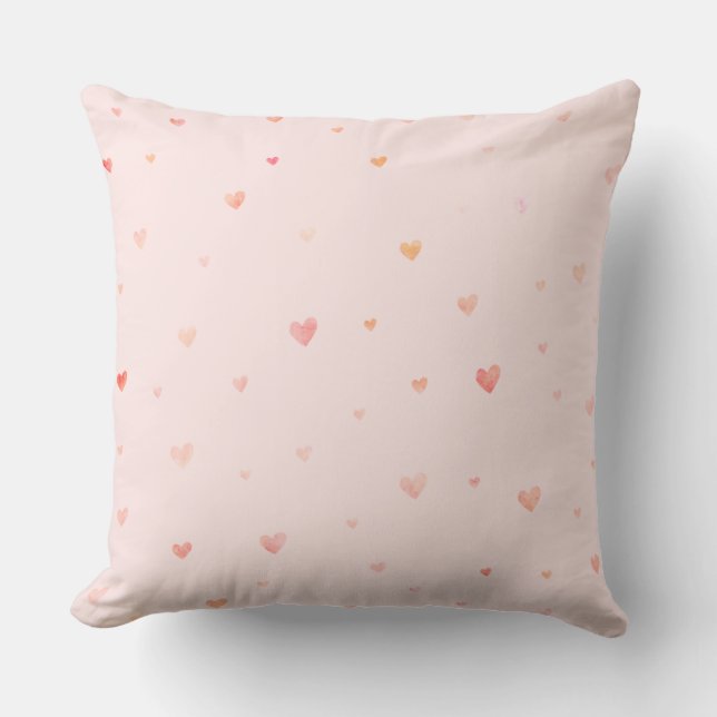 Coussin Coeurs d'aquarelle rose pâle (Recto)