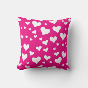 Coussin Coeurs de balaie blanche sur Fuchsia rose
