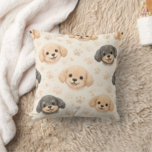 Coussin Cœurs de chiots mignons motif aquarelle (3)