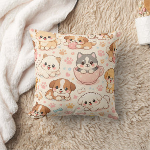 Coussin Cœurs de chiots mignons motif aquarelle (5)