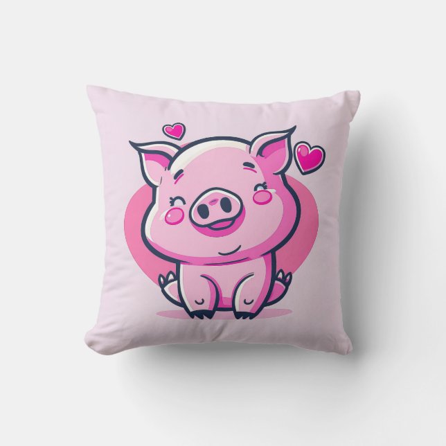 Coussin Coeurs de cochon rose joyeux Valentine Inspiré | (Recto)