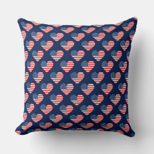 Coussin Cœurs de drapeau américain rouge, blanc et bleu pa