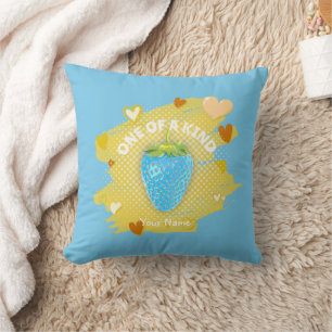 Coussin Coeurs De Fraise Bleu Cute L'Un D'Un Jaune Aigu