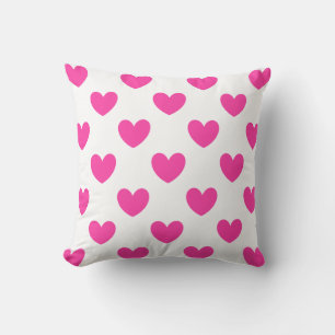 Coussin Coeurs de polka rose Fuchsia sur blanc