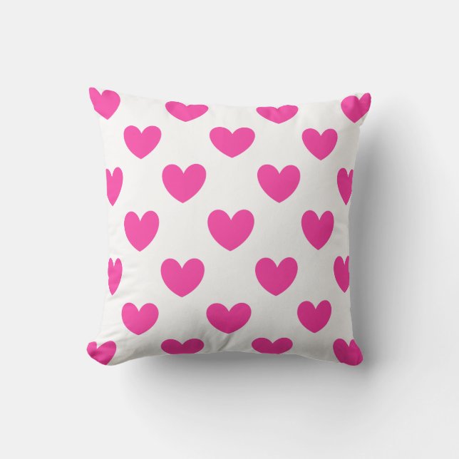 Coussin Coeurs de polka rose Fuchsia sur blanc (Recto)