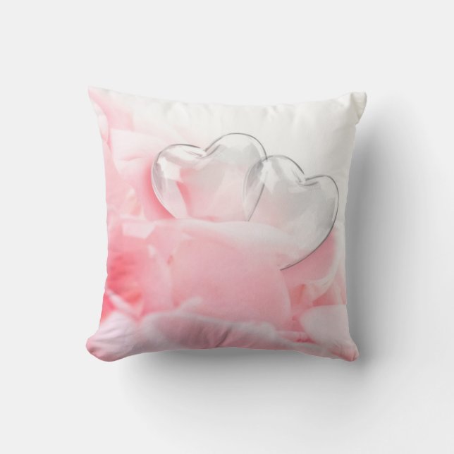 Coussin Coeurs de verre romantique Pétales Roses (Recto)