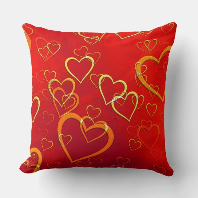 Coussin Coeurs d'or et d'oranges sur l'oreiller rouge (Recto)