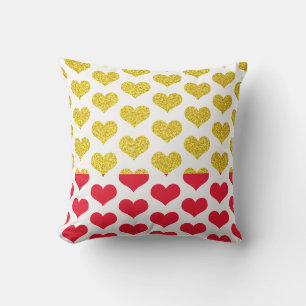 Coussin Cœurs dorés motifs ombre or rouge 2022 Mignon