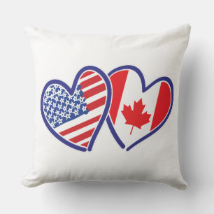 Coussin Coeurs du drapeau canadien et américain