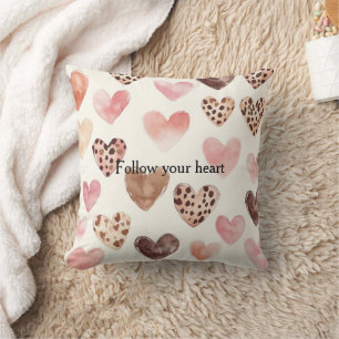 Coussin Coeurs Empreintes de léopard Brown roses