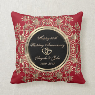 Coussin Cœurs en or élégants, Rouge  50e anniversaire de m