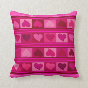 Coussin Coeurs et Carrés funky mauve fuchsia rose