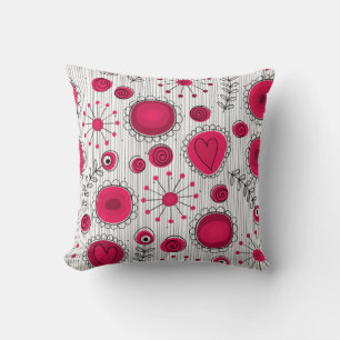 Coussin Coeurs et fleurs blancs et rouges blancs