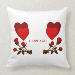 Coussin Coeurs et roses rouges que je t'aime