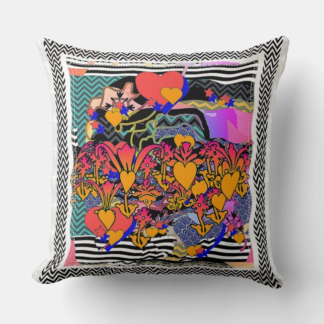 Coussin Cœurs Floraux Chevron (Recto)