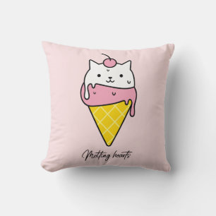 Coussin Coeurs fondus - Chat à la crème glacée d'été