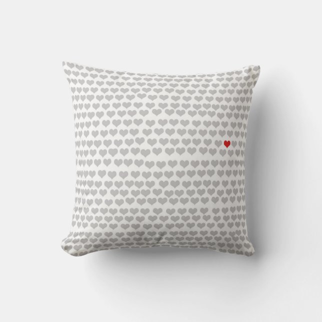 Coussin - Coeurs gris avec un coeur rouge (Recto)
