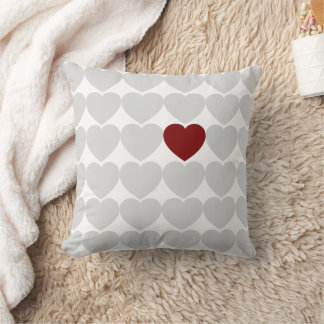 Coussin Cœurs gris et rouges minimalistes modernes