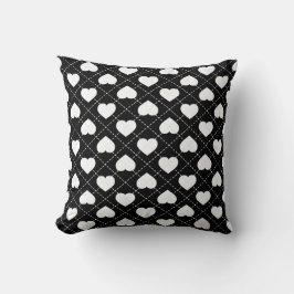 Coussin Coeurs Jacquards : Coeurs blancs en noir