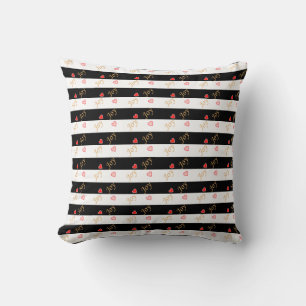 Coussin Cœurs mignons, texte de joie en noir et blanc