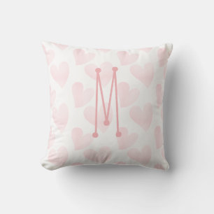 Coussin Cœurs Monogrammés Rose Pastel Rêveur