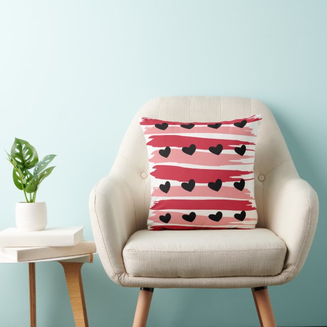 Coussin Coeurs noirs Rouge Pink Stripes Valentines Jour (Chaise)