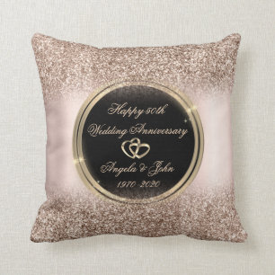 Coussin Cœurs Pailletés Or Rose Luxueux 50e Anniversaire