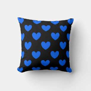 Coussin Coeurs polka bleu sur noir